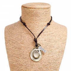 Simple Retro Hat Adjustable Pendant Cowhide Necklace