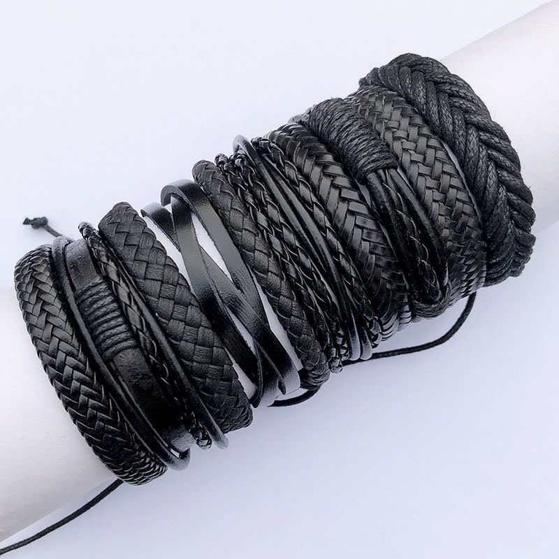 Pulsera Sencilla De Cuero Negro Tejida A Mano Diy 10 Piezas