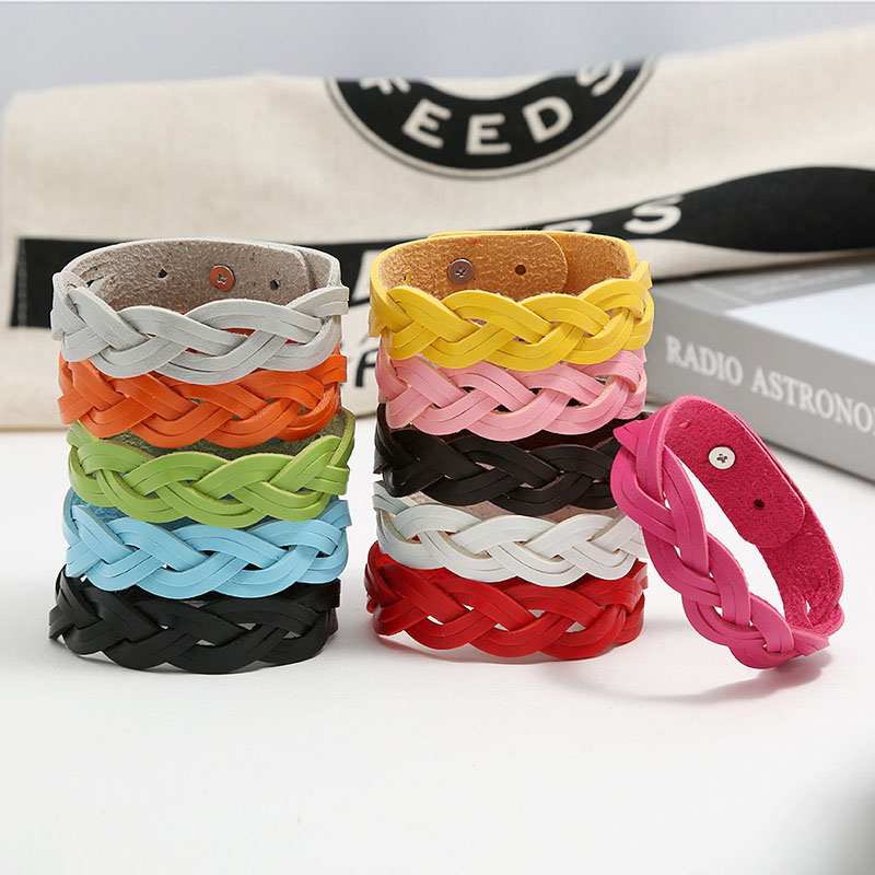 Versión Coreana Damas Trenzado De Cuero Simple Pulsera De Colores