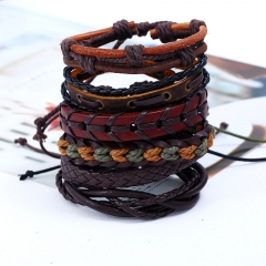 Vintage Braided Cowhide Diy Six-piece Combination Multi-layer Leather Bracelet