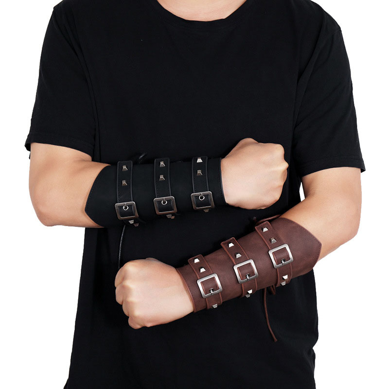 Pulseras De Cuero Exagerado De Caballería Punk Para Hombre