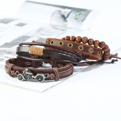 Pulsera De Cuero Trenzada Vintage De Cuatro Piezas Diy