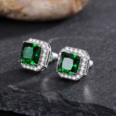 Exquisite Square Full Diamond Green Zircon Earrings