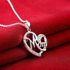 Necklace With Chain Mom Split Color Heart With Diamonds Mother's Day Gift