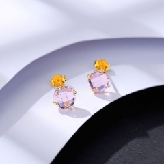 Wholesale 925 Silver Amethyst Minimalist Four Claw Japanese And Korean Earrings