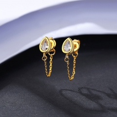 Wholesale 925 Silver Teardrop Chain Earrings French Simple Zircon Gold-plated Ear Wires