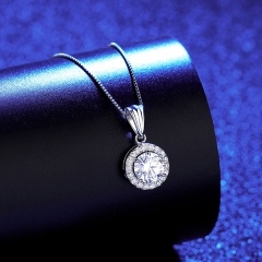 Wholesale Moissan Diamond Pendant One Carat Simple Round Box Chain S925 Silver Necklace