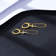 Wholesale Micro-set Zirconia Cross Tassel Chain Earrings In 925 Silver
