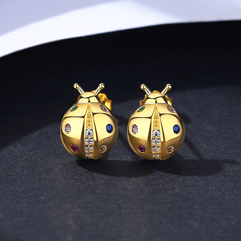 Wholesale Sterling Silver Colorful Zircon Small Seven Star Ladybug Fashion Earrings