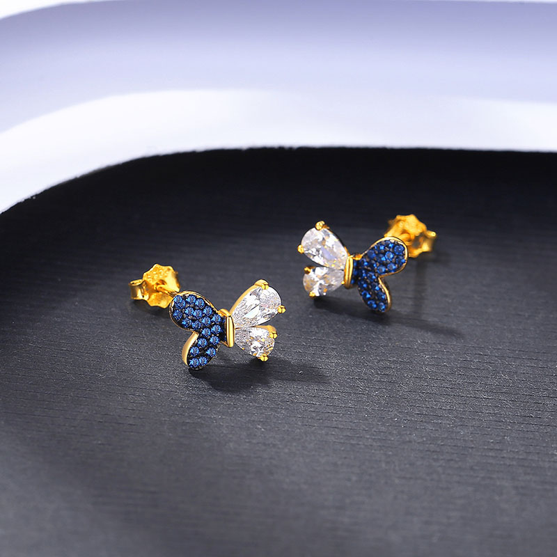 Wholesale Colorful Butterfly Zircon 925 Silver Korean Version Earrings