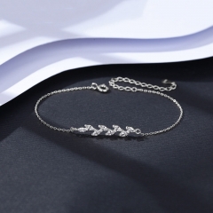 Wholesale 925 Silver Korean Leaves Peridot Zirconia Bracelet Adjustable
