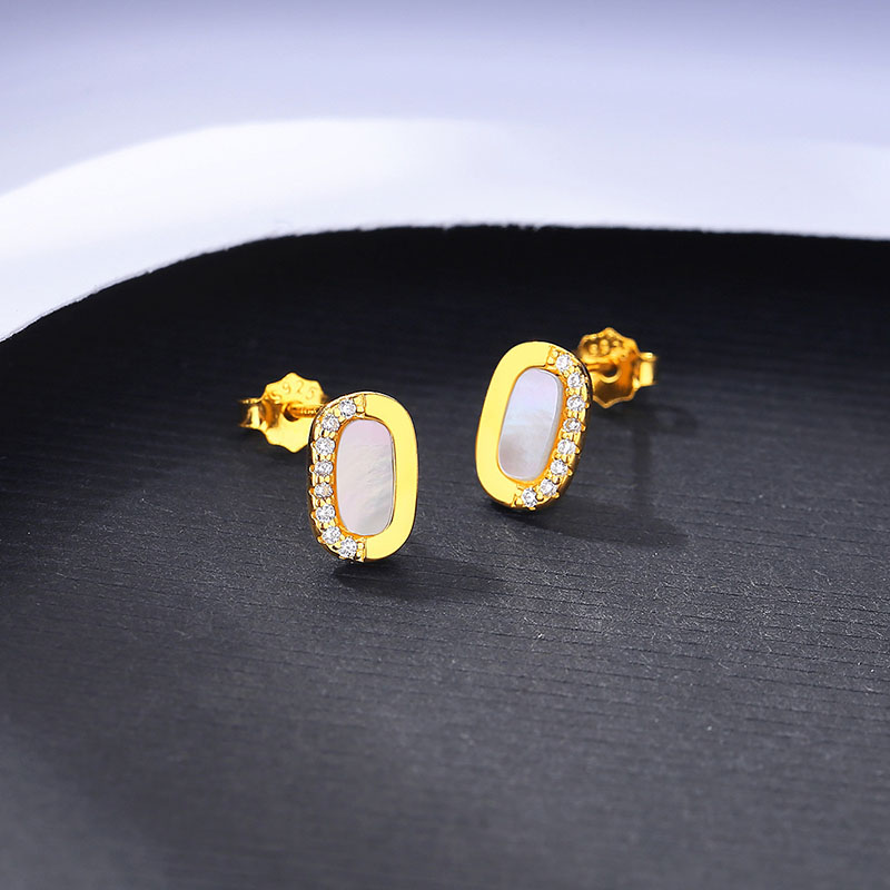 Wholesale Square Mother Of Pearl 925 Silver Stud Earrings With Zirconia Korean Version