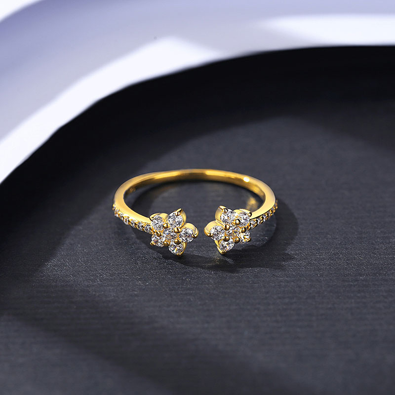 Wholesale S925 Silver Flower Micro-set Zirconia Japanese And Korean Openings Adjustable Finger Ring