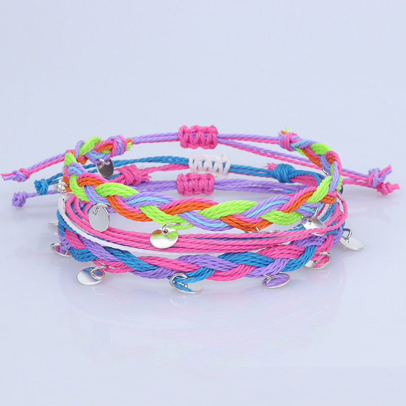 Wholesale Bohemian Wax Thread Braided Beach Surfing Anklet Waterproof Sequin Hand Rope