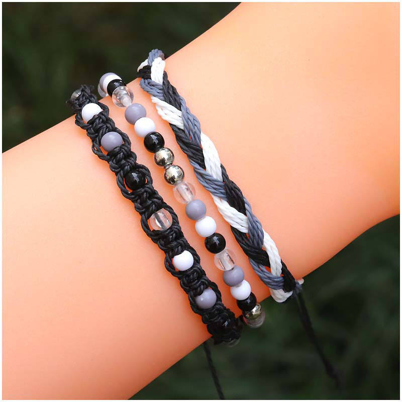 Wholesale Colorful Beads Waterproof Wax Thread Braided Bracelet 3-piece Set