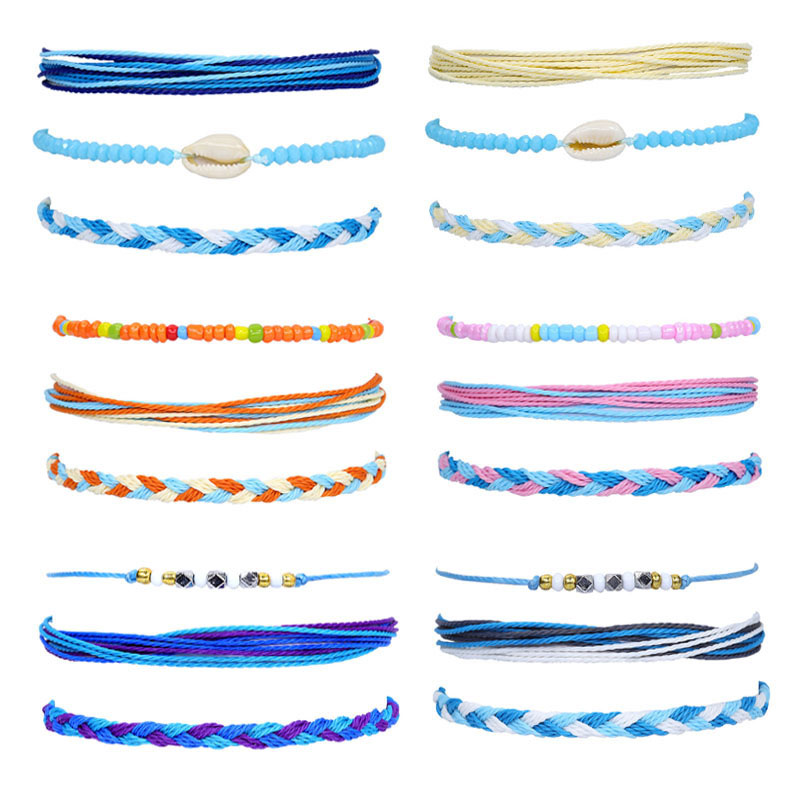 Wholesale Bohemian Waterproof Waxed Cord Shell Beaded Handmade Bracelets Set Of 3