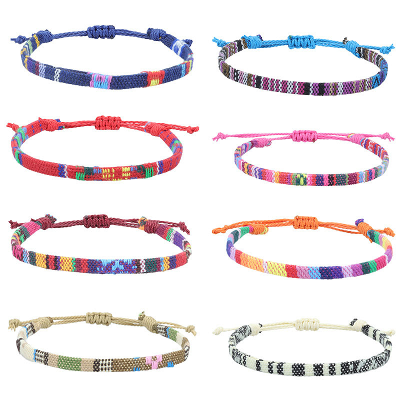 Wholesale Nepalese Cotton And Linen Braided Fabric Rainbow Anklet