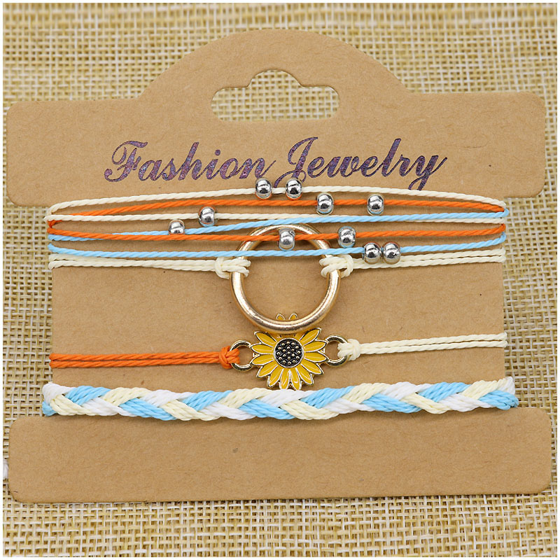 Wholesale Surf Waterproof Wax Thread Hand-knitted Sunflower Friendship Bracelet 4-piece Set