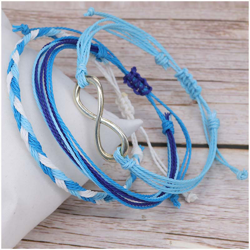 Wholesale 8 Characters Waterproof Wax Thread Braided Sea Wave Vintage Hand Rope 3-piece Set