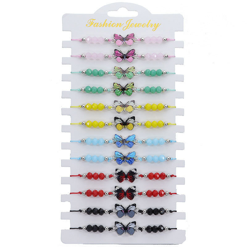 Wholesale Crystal Skull Colorful Butterfly Beaded Bracelet