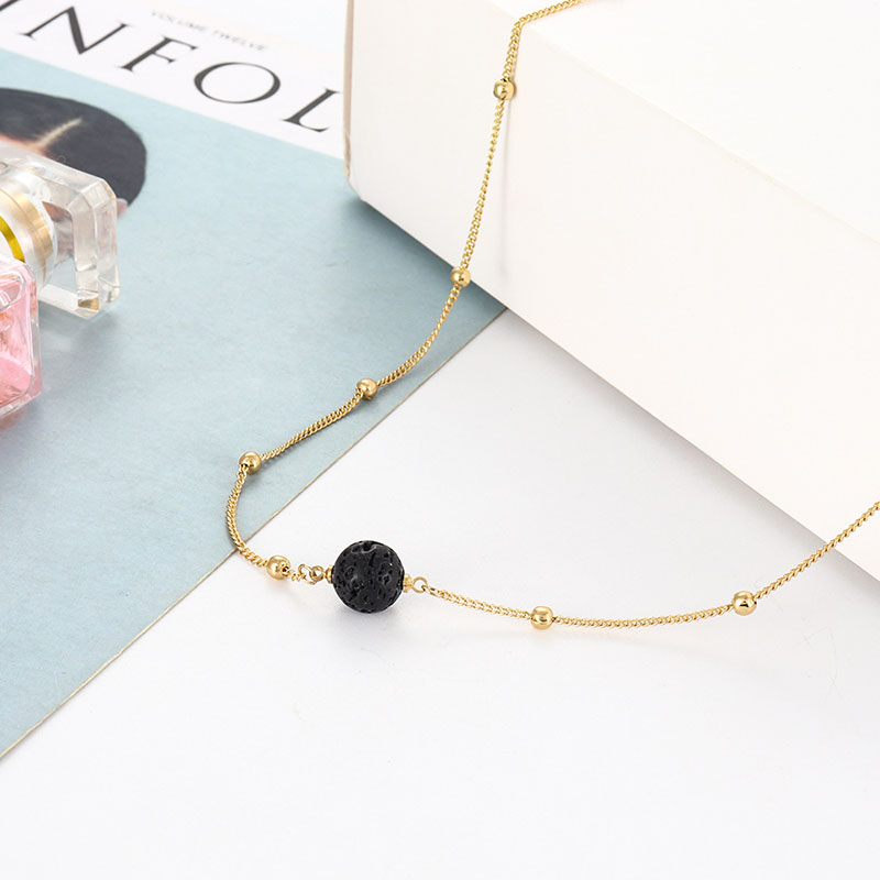 Wholesale Black Volcanic Stone Droppable Essential Oil Necklace Clavicle Chain