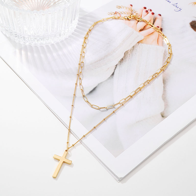 Wholesale Double Layer Removable Paperclip Cross Double Layer Necklace Set