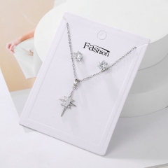Wholesale Simple Octagonal Zircon Pendant Earrings Set