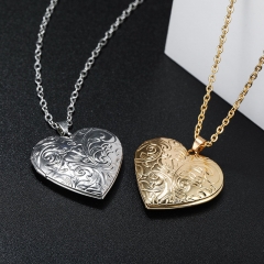 Wholesale Diy Photo Box Heart-shaped Engraved Pattern Openable Pendant Necklace