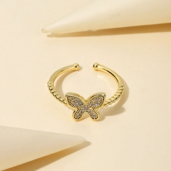 Wholesale Golden Butterfly Geometric Metal Ring With Zirconium Stones And Copper Plating