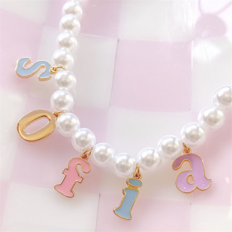 Wholesale 26 Oil Dripping Letters Personalized Pearl Necklace