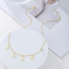 Wholesale Metal Personality Word Zirconia Copper Gold Plated Simple Necklace