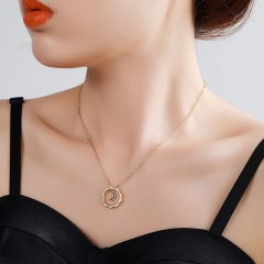 Wholesale Star And Moon Couple Pendant Copper Gold Plated Zircon Necklace