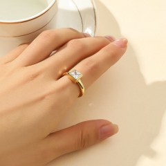 Wholesale Gold Plated Light Luxury Zirconia Square Diamond Delicate Open Ring