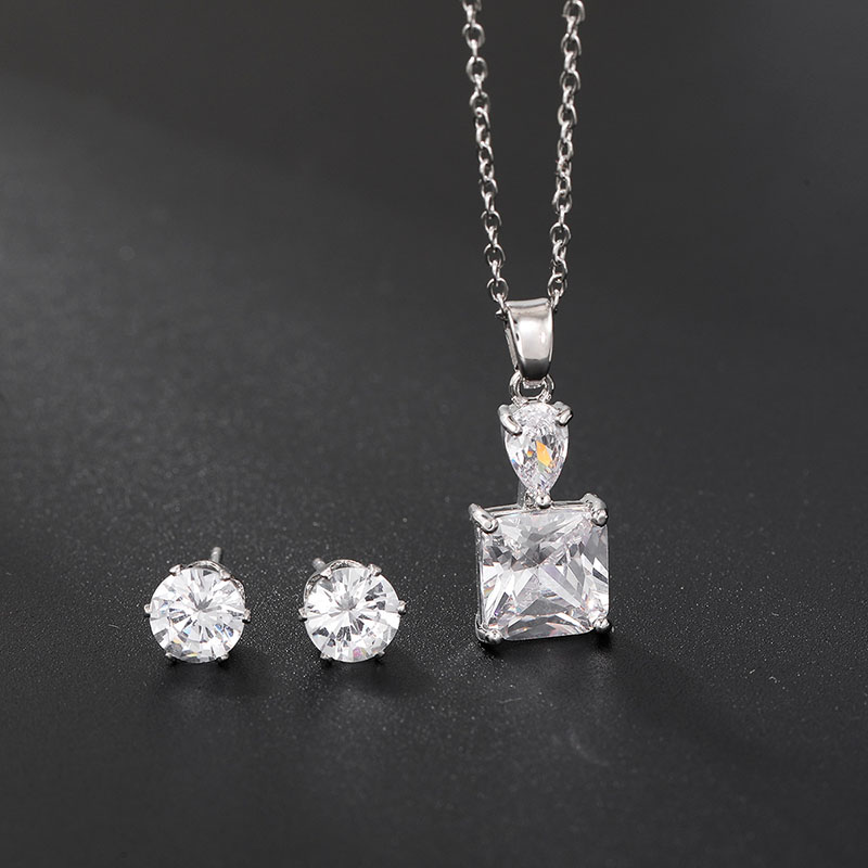 Wholesale Square Zircon Pendant Earrings Set Of Two