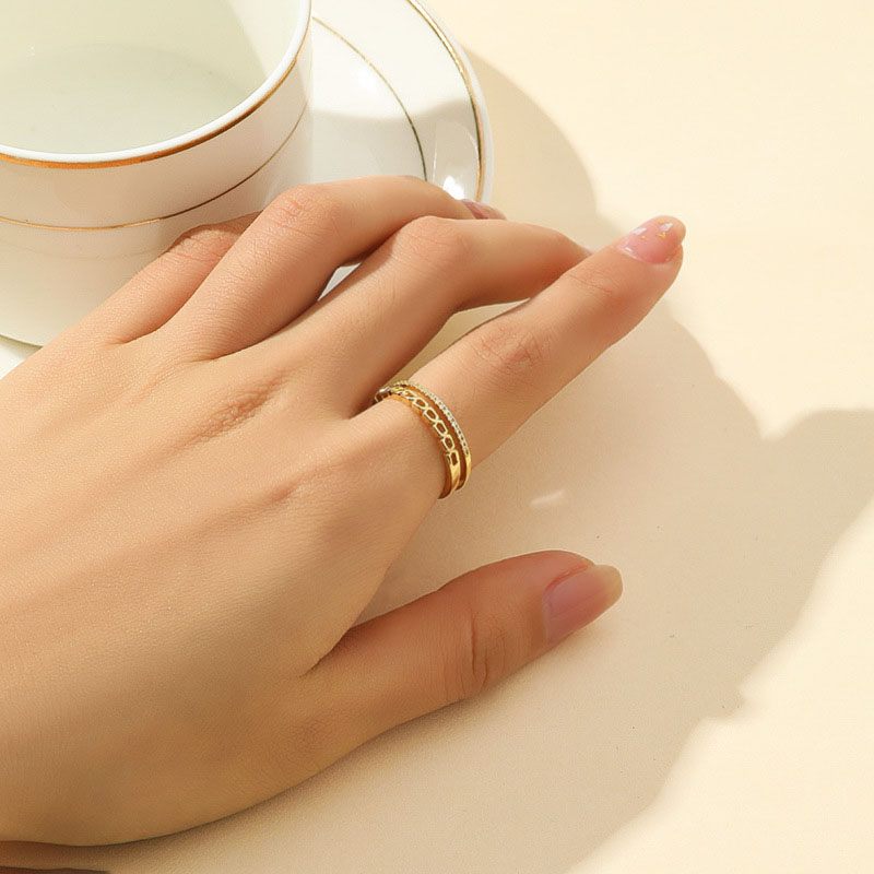 Wholesale Gold Chain With Diamonds Geometric Metal Copper Plated Real Gold Drip Oil Ring