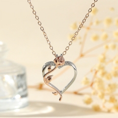 Wholesale Simple Heart-shaped Two-color Rose Geometric Zircon Necklace