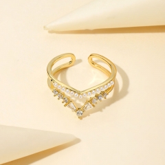 Wholesale Golden Crown Metal Copper Plated Real Gold With Zircon Pearls Open Ring