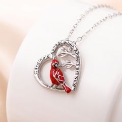 Wholesale Cardinal Heart Shaped Copper And Silver Plated Oil Dripping Bird Necklace