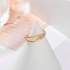 Wholesale Geometric Elements Threaded Double Layer Open Copper Champagne Gold Plated Color Preserving Ring
