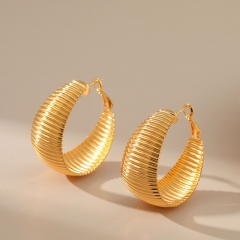 Wholesale Wide Surface Striped Irregular Earrings Brass Plated 18k Gold