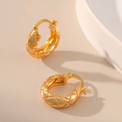 Wholesale Brass Plated 18k Real Gold Simple Geometric Lattice Earrings