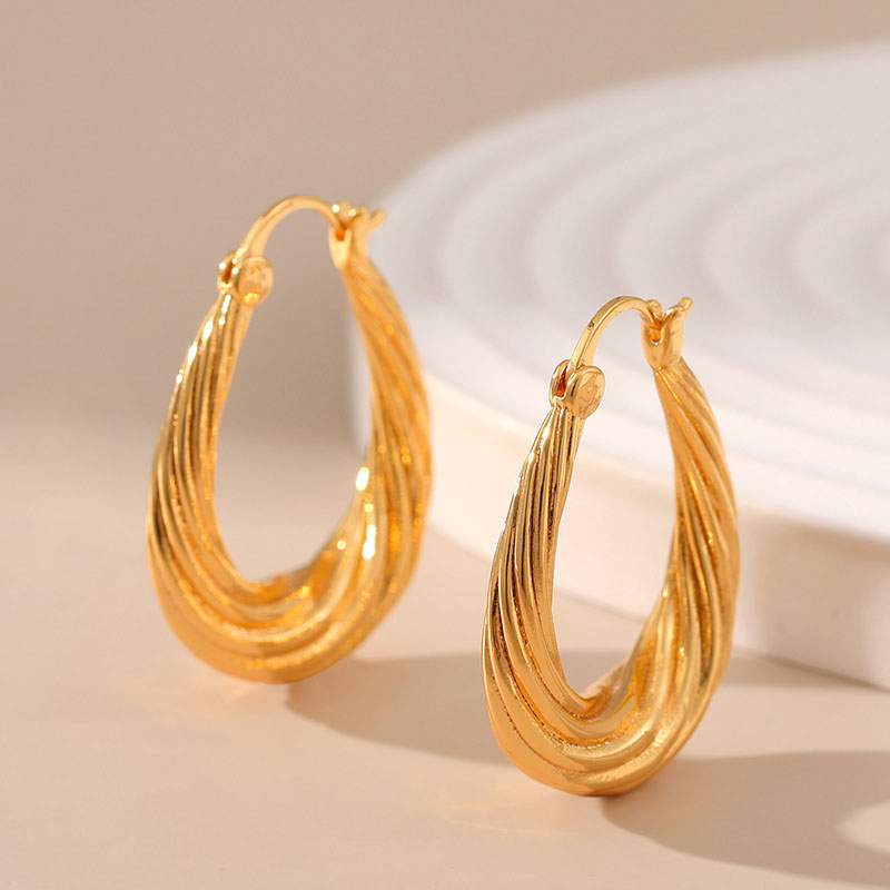 Wholesale Brass Plated 18k Real Gold Geometric Twisted Teardrop Vintage Earrings