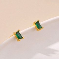 Wholesale Emerald Zircon Square Diamond Fashion Earrings With 18k Gold Plating