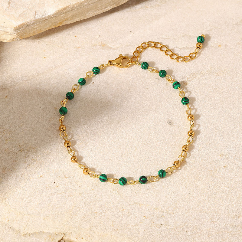 Wholesale Green Malachite Round Beads 18k Gold Small Round Beads Geometric Bracelet