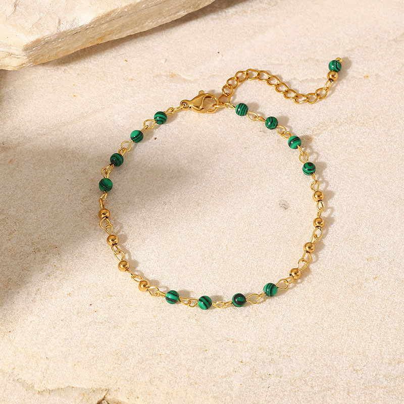 Mayorista Malaquita Verde Cuentas Redondas Oro 18k Pulsera Geometrica Peque?as Cuentas Redondas