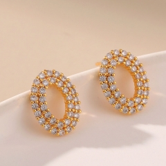 Wholesale Brass Plated 18k Real Gold With Zirconia Fashion Light Luxury Hollow Round Simple Earrings