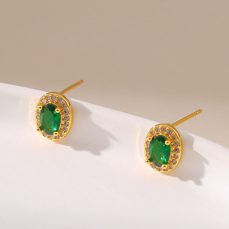 Wholesale Oval Emerald Zirconia Delicate Vintage Earrings