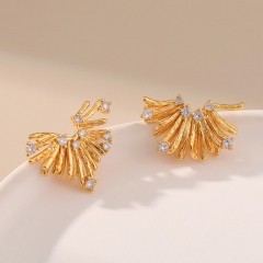 Wholesale Brass Plated 18k Real Gold Irregular Lines With Zirconia Exquisite Earrings