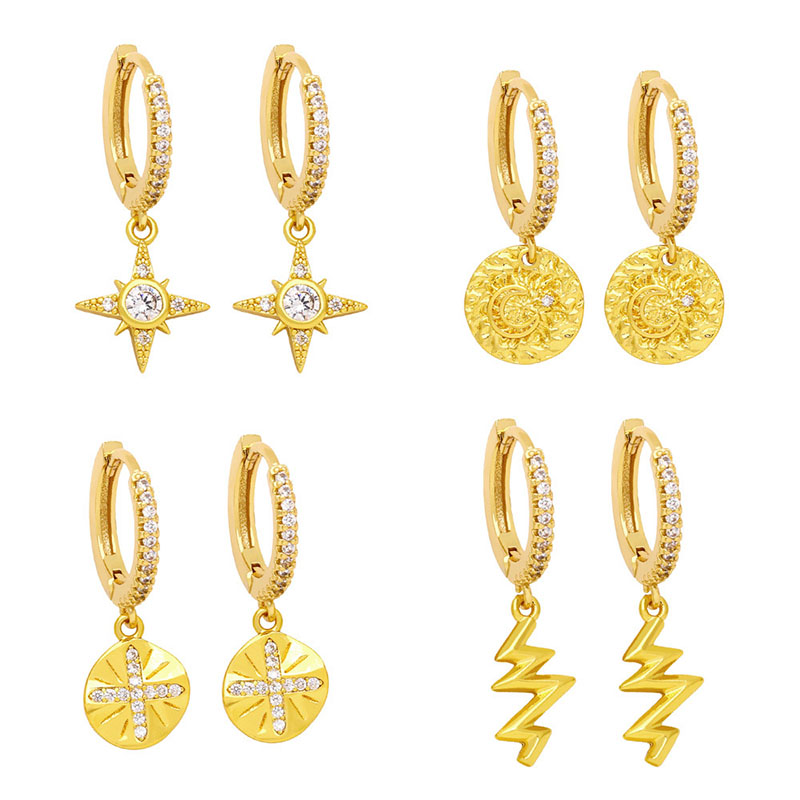 Wholesale Diamond-studded Six Mangoes Lightning Cross Earrings