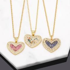 Wholesale Fashion Simple Full Of Diamonds Pendant Peach Heart Necklace Collarbone Chain